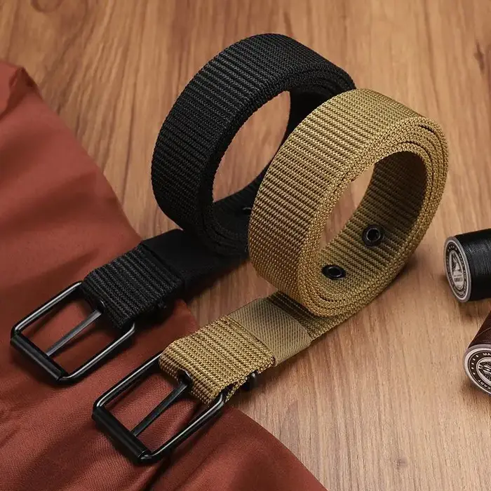Ceinture en cuir à boucle ardillon en toile poreuse pour hommes