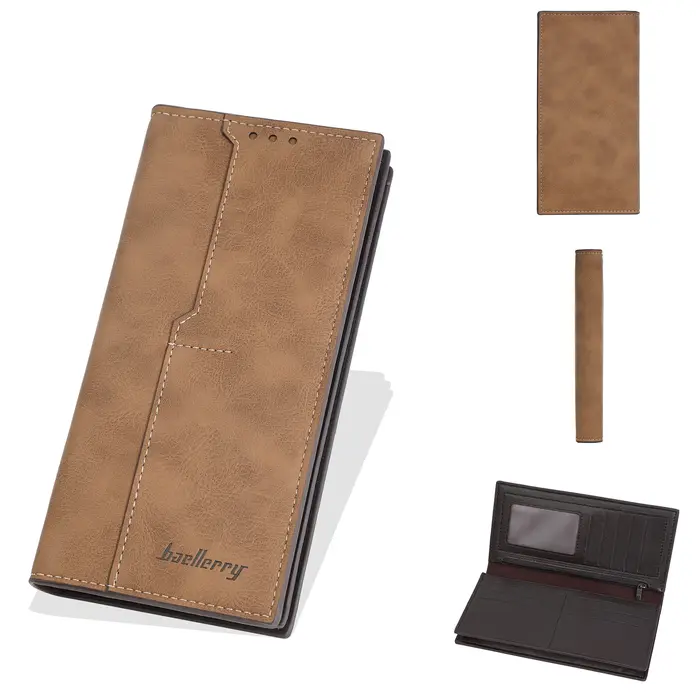 Portefeuille long de luxe Baellerry pour homme en cuir PU