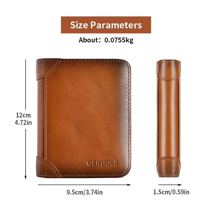 GERUOLA portefeuille mince en cuir véritable blindé RFID pour hommes-porte-carte d'identité et de crédit multifonctionnel marron foncé avec embellissements