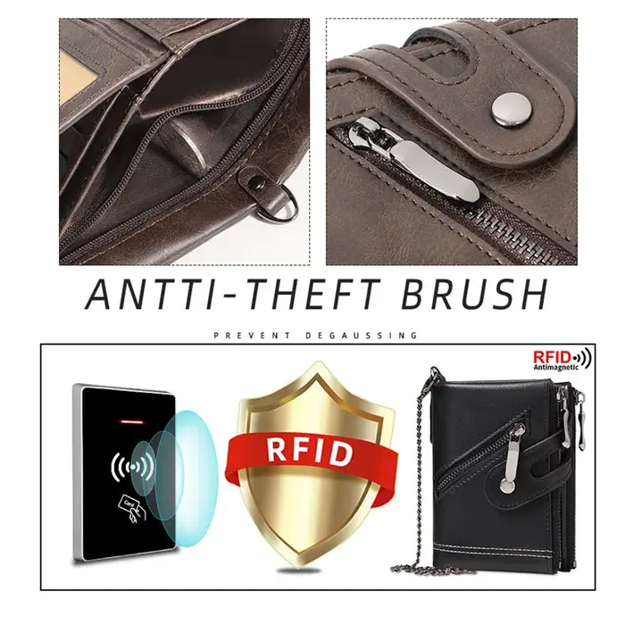 Portefeuille à chaîne pour hommes RFID antivol