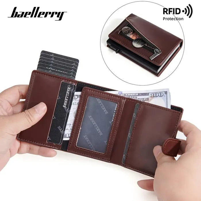 Baellerry Porte-cartes en aluminium pour homme avec bouton coulissant pop-up automatique