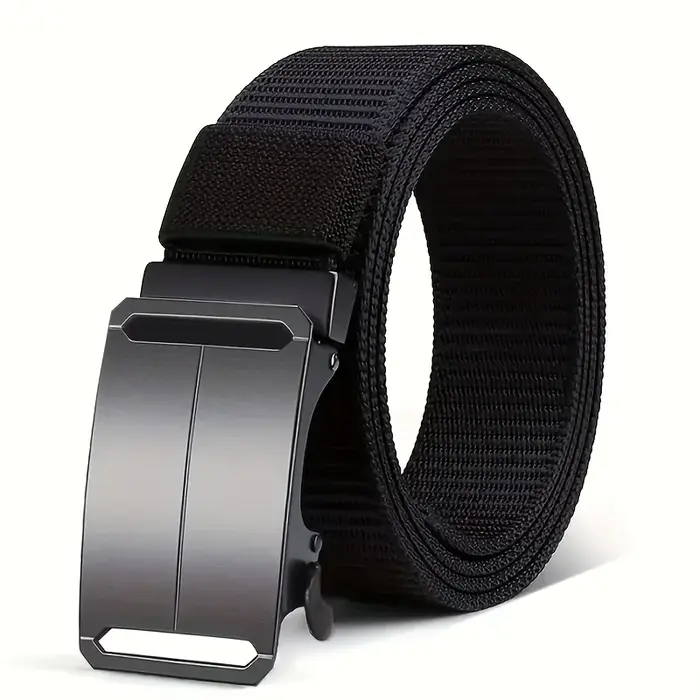 Ceinture à boucle automatique pour hommes, 1 pièce, ceinture sportive en toile noire avec gaufrage,