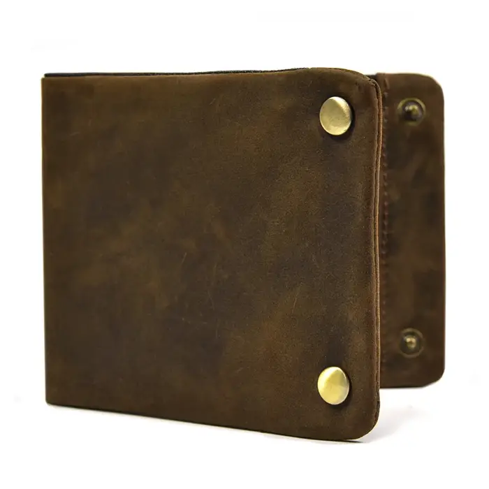 Portefeuille à trois volets en cuir véritable pour hommes