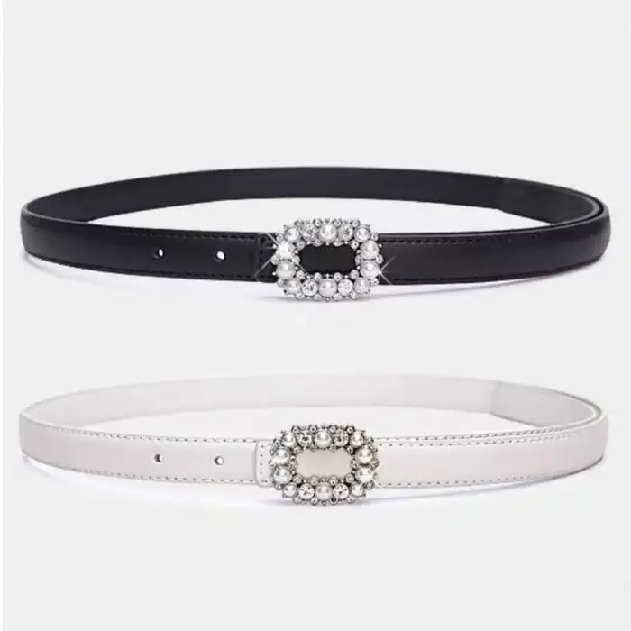 Ceinture fine pour femme décorée de strass et de perles