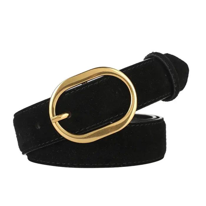 Ceinture en daim pour femmes avec boucle ardillon en alliage doré, largeur 2.8cm, Style de créateur de mode pour manteau en jean