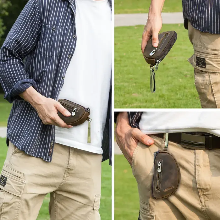 Porte-clés en cuir véritable rétro pour homme, étui Airtag anti-perte, porte-clés pour homme, étui à fermeture éclair, HTML, 007 Keeper