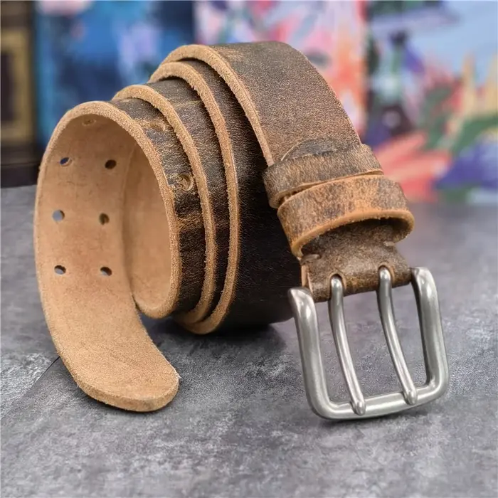 Ceinture en cuir véritable à Double ardillon pour homme
