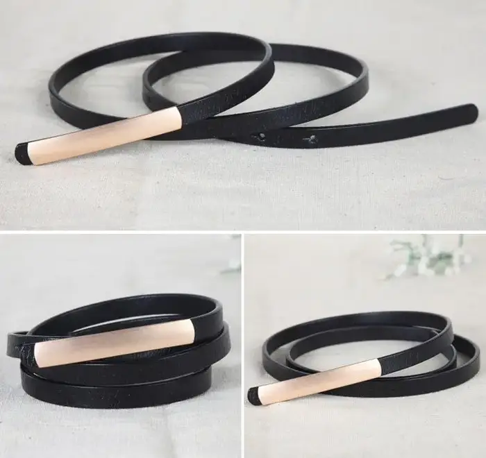 Ceintures noires en or pour femmes, boucle en métal, étroit, cuir véritable, pour femmes, marque de luxe, styliste