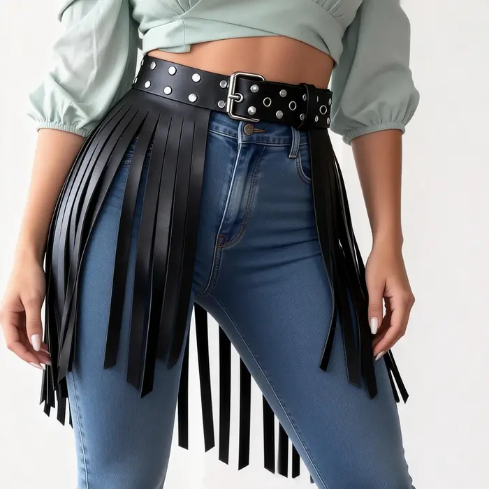 Ceinture en cuir à franges pour femmes