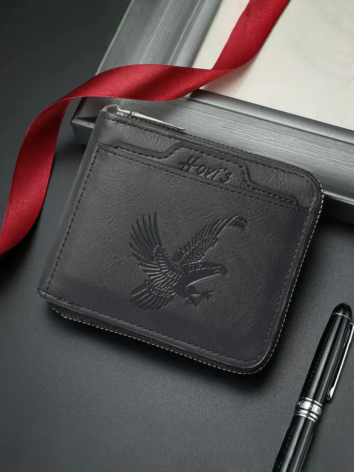  Portefeuille en cuir PU gaufré HOVIS Eagle pour hommes