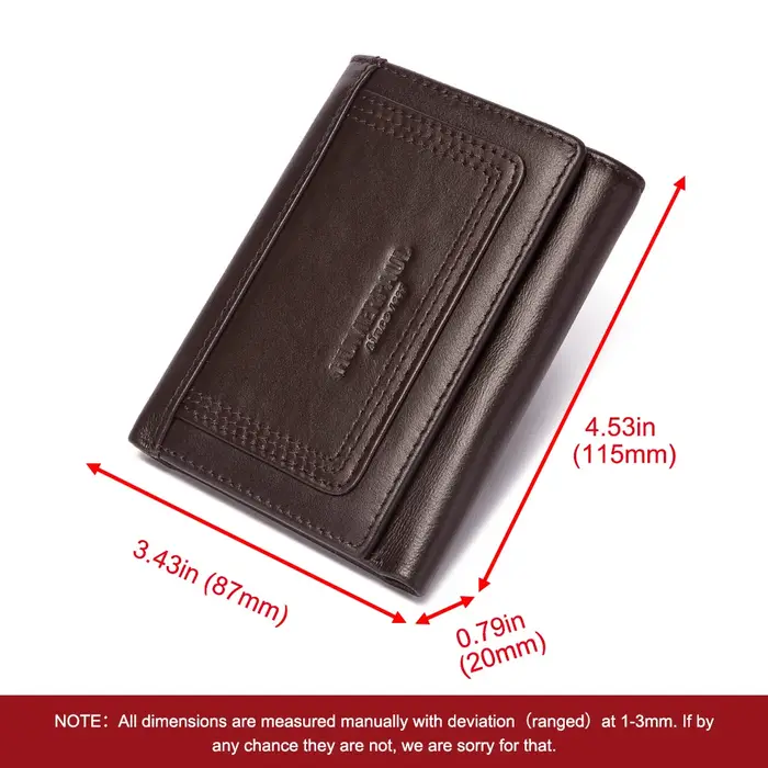 Portefeuille court à trois volets en cuir véritable pour hommes