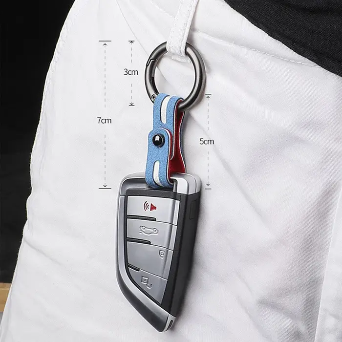 Porte-clés en métal, cuir et daim pour voiture