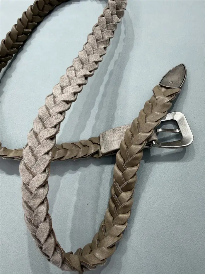 Ceinture en cuir tressé pour femme, ceinture élégante et décontractée ornée de perles