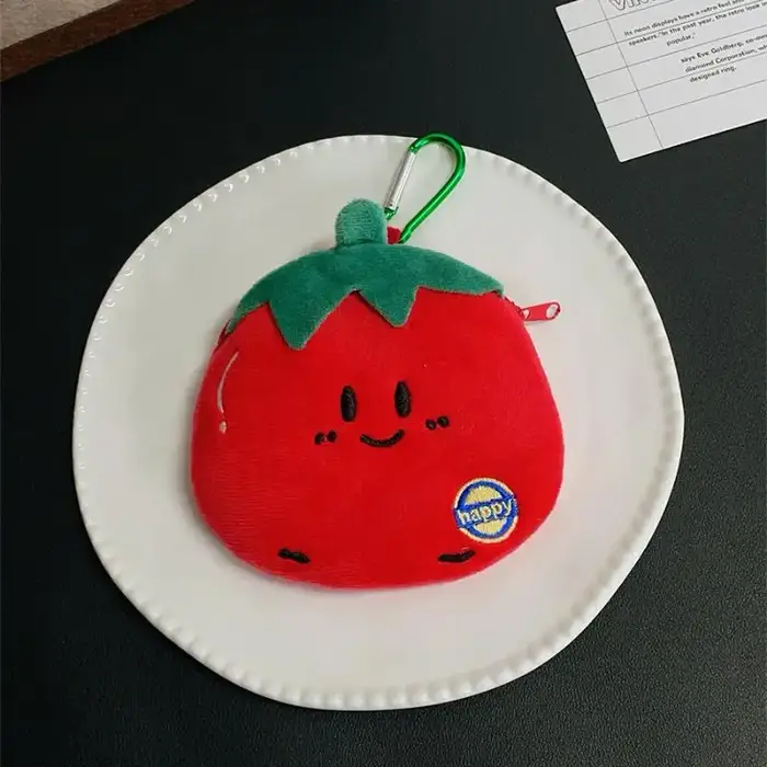 Porte-monnaie en peluche en forme de tomate, mignon et portable, pochette de rangement, ornement sus