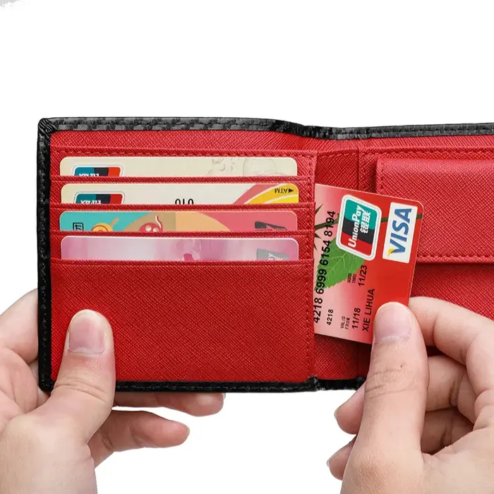 Portefeuille imprimé en fibre de carbone pour hommes, deux portefeuilles pliants en cuir, changement multi-cartes, clip court