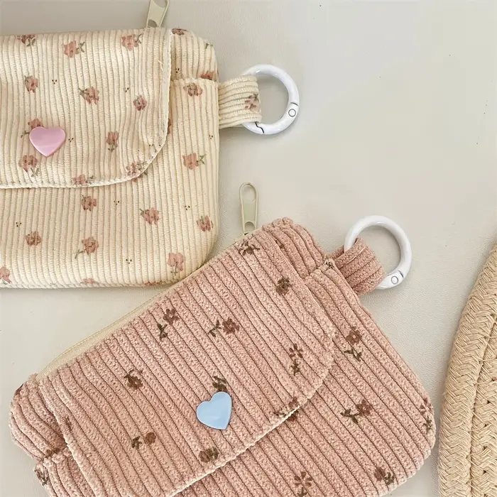Porte-monnaie en velours côtelé, portefeuille pour femme, porte-cartes à fermeture éclair, pochette pour cartes bancaires et d'identité, trousse à maquillage pour rouge à lèvres