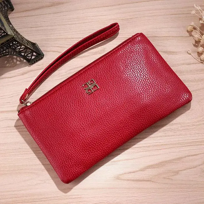 Femmes Long portefeuille décontracté Litchi Grain PU cuir dame fermeture éclair téléphone poche port