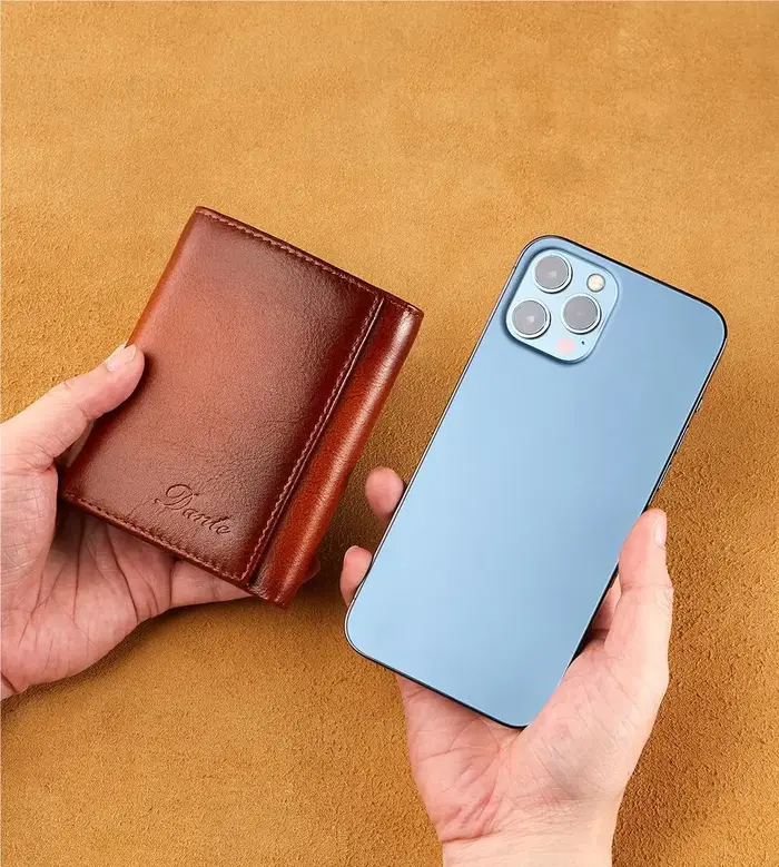 Portefeuille pour homme Dante Retro à trois volets en cuir véritable avec protection anti-vol