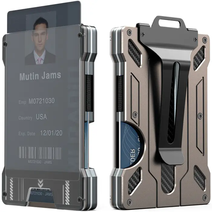 Portefeuille minimaliste pour hommes - Portefeuille mince à pince à billets en aluminium avec porte-