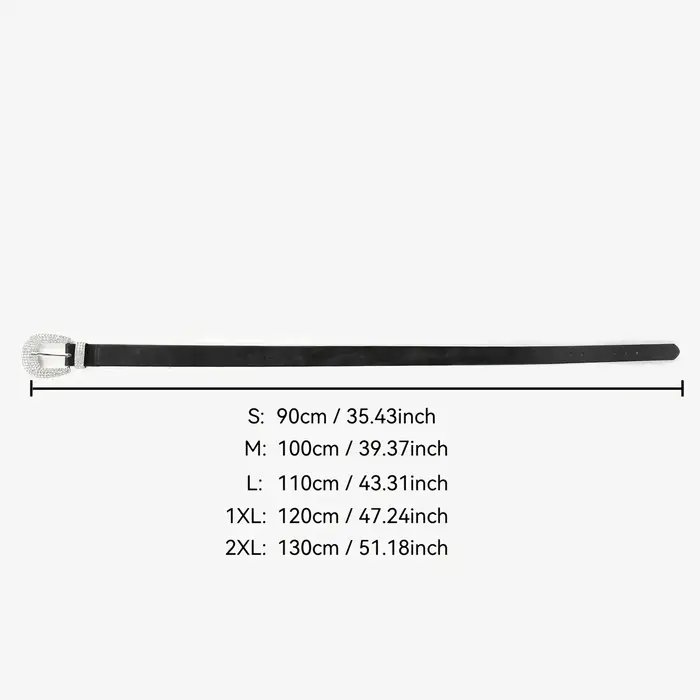 1 ceinture noire en PU pour femme avec boucle ornée de diamants