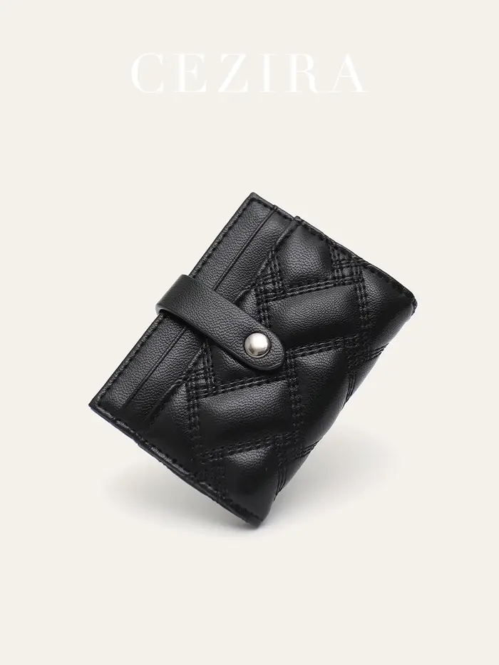 CEZIRA élégant porte-carte de crédit en cuir PU mode femme à deux volets court portefeuille multi-fentes pour cartes fonctionnel Portable sac à main