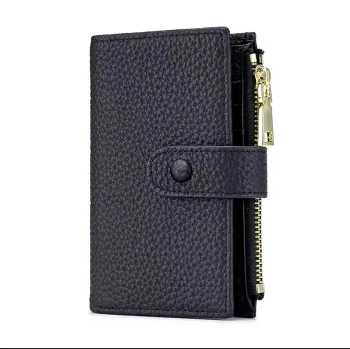 Porte-cartes avec lettres personnalisées en cuir véritable pour hommes et femmes, porte-monnaie plia
