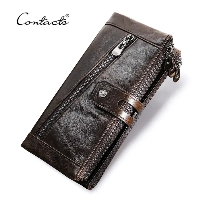 CONTACT'S Long portefeuille hommes en cuir véritable pochette portefeuilles Rfid sac d'argent avec poche pour téléphone qualité porte-carte mâle porte-monnaie