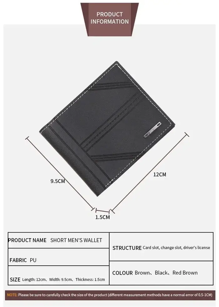 Portefeuille court en cuir souple pour hommes