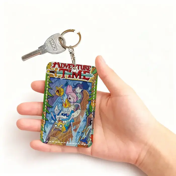 Étui à cartes en cuir élégant avec porte-clés, portefeuille léger pour le transport quotidien, dessin animé, aventure, T-Time, film classique