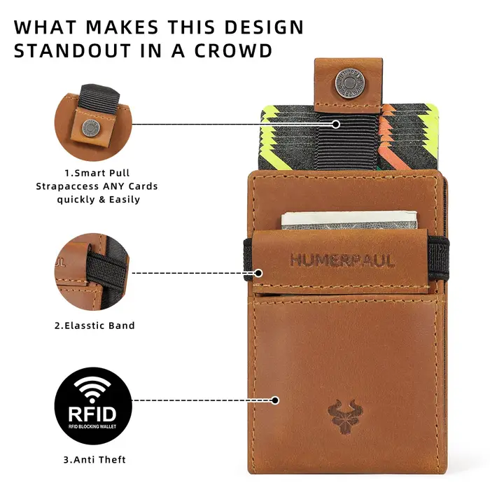 HUMERPAUL mince RFID porte-carte portefeuille pour hommes en cuir véritable Ultra-mince porte-monnaie Portable affaires ID sacs de billets de banque