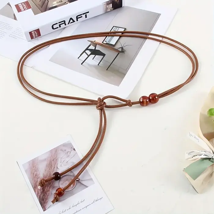 Ceinture fine réglable pour femmes, 1 pièce, avec Accents de perles brunes, cintré à la taille pour robes, chemises, vestes, rehausseur de Style jour à nuit