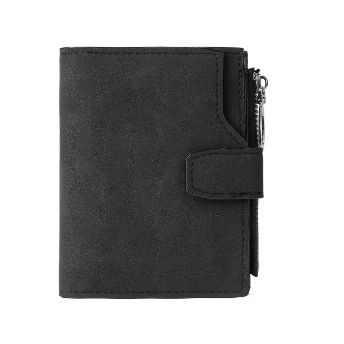 Portefeuille court vintage pour femme en cuir nubuck, porte-cartes court à trois volets pour femme a
