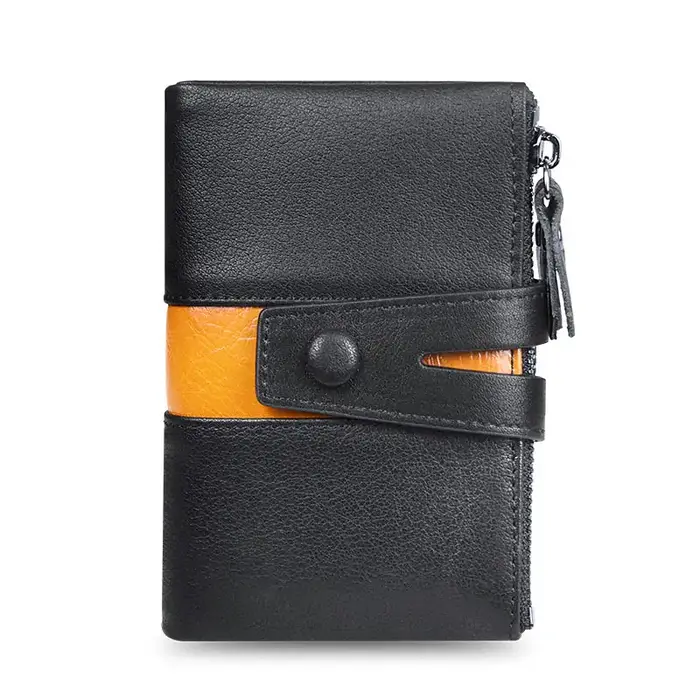 Portefeuille en cuir véritable pour homme, portefeuille court à deux volets, sac à main vintage à mo
