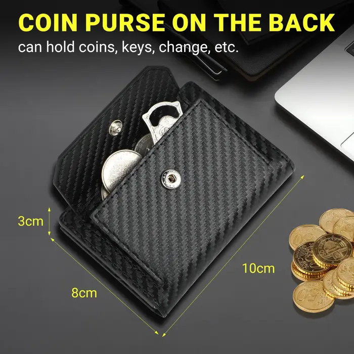 Porte-cartes en aluminium pour hommes : portefeuille mince avec poche avant bloquant RFID avec fenêtre d'identification