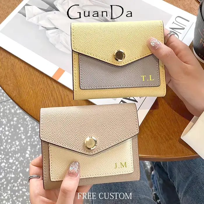 Portefeuille court en cuir véritable pour femme