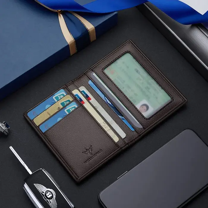 Marque affaires hommes portefeuille en cuir véritable gaufrage