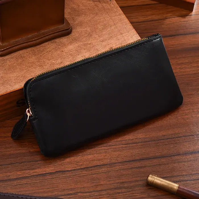 Portefeuille en cuir pour hommes, Long sac d'argent, porte-carte de visite, poche pour téléphone por