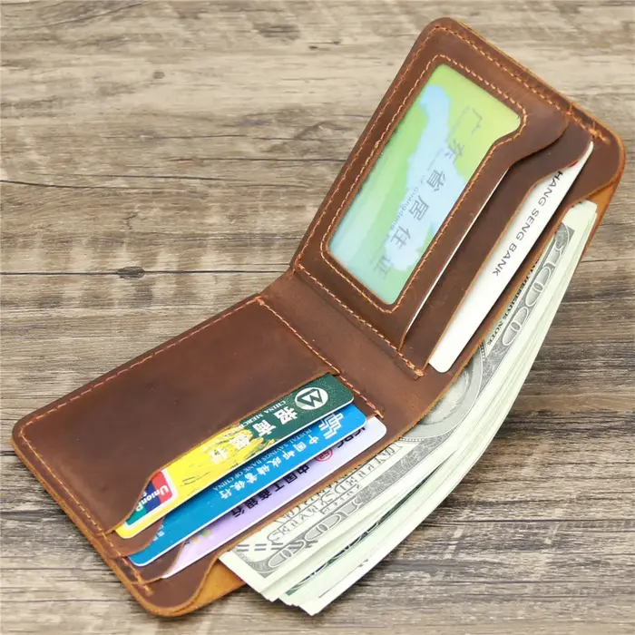 Portefeuille pour hommes en cuir véritable avec nom gravé personnalisé