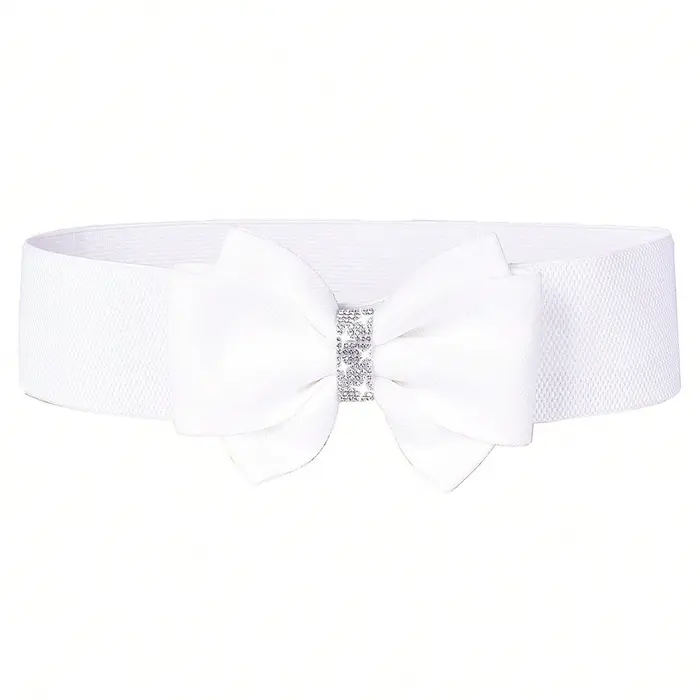Ceinture blanche à nœud large et élastique pour femmes, ceinture de robe de soirée scintillante avec nœud, ceintures élégantes pour demoiselles d'honneur, tailles S à XL disponibles