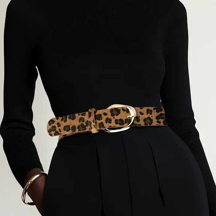 Maikun nouveau léopard femmes ceinture or alliage irrégulier boucle ardillon