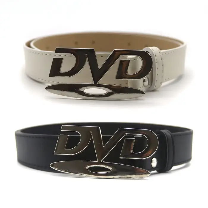 Ceinture unisexe à boucle DVD nostalgique, polyvalente, noire et blanche, décorative, pour hommes et