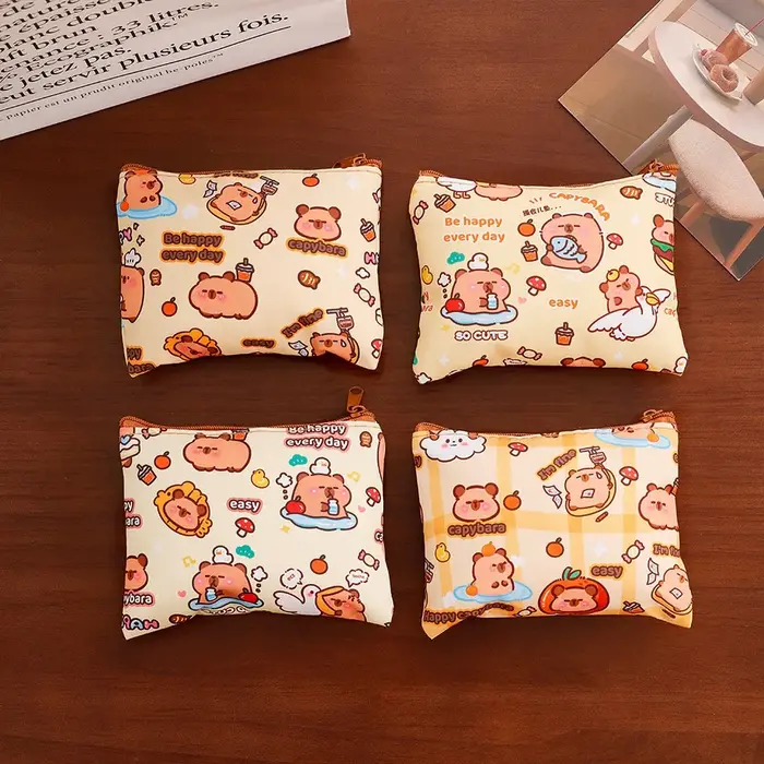 Porte-monnaie Capybara mignon, pochette à fermeture éclair imprimée d'animaux de dessin animé pour f