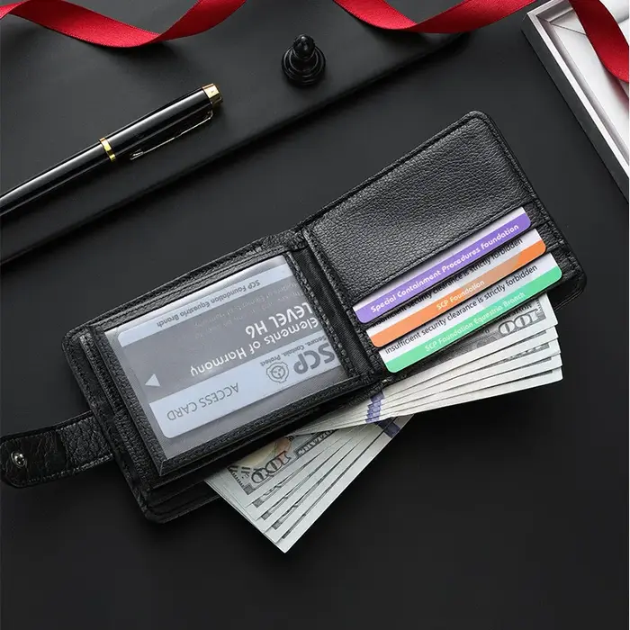 Portefeuilles fins pour hommes en cuir, porte-cartes multiples, porte-monnaie avec fenêtre pour permis de conduire et carte d'identité, portefeuille court pour homme avec pochette à monnaie