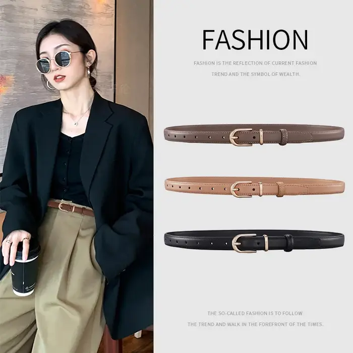 Ceinture en cuir de vachette double couche avec boucle en alliage pour femme, idéale pour un style business décontracté polyvalent, haut de gamme et simple, à porter avec des jeans