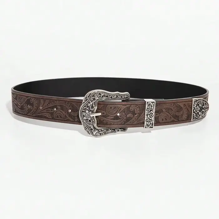 Ceinture marron sculptée de style bohème vintage pour hommes