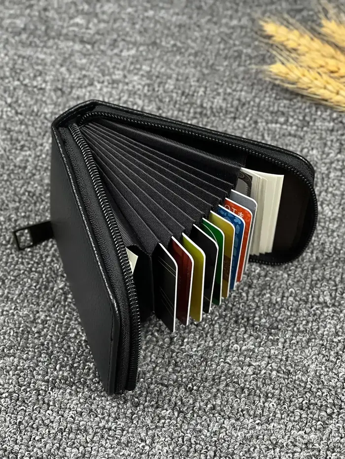 Portefeuille multi-cartes à fermeture éclair pour hommes – Porte-cartes compact avec plusieurs emplacements pour cartes