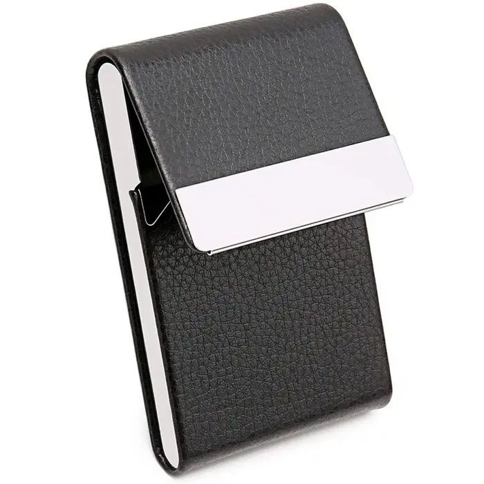 Étui porte-cartes de visite-porte-carte de poche en métal en cuir PU mince avec fermeture magnétique