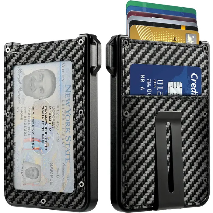 Portefeuille pour hommes-portefeuille en cuir de fibre de carbone mince en aluminium