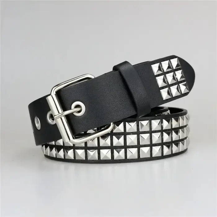 Nouvelle ceinture à rivets carrés 2026, ceinture en métal à pyramides, ceinture punk pour hommes et