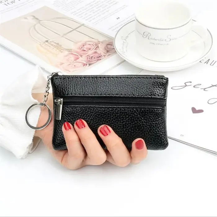 Porte-monnaie en cuir avec fermeture éclair pour hommes et enfants